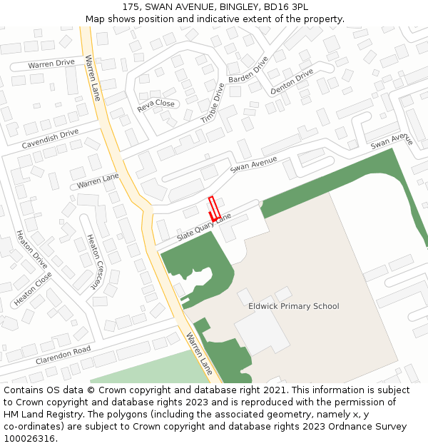 175, SWAN AVENUE, BINGLEY, BD16 3PL: Location map and indicative extent of plot