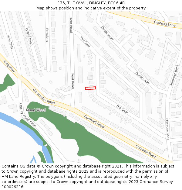 175, THE OVAL, BINGLEY, BD16 4RJ: Location map and indicative extent of plot