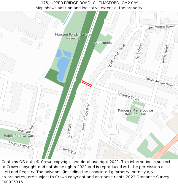175, UPPER BRIDGE ROAD, CHELMSFORD, CM2 0AY: Location map and indicative extent of plot
