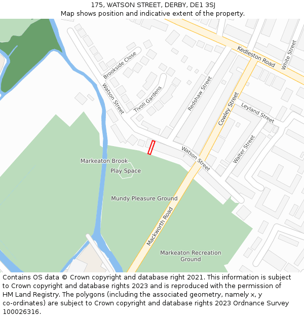 175, WATSON STREET, DERBY, DE1 3SJ: Location map and indicative extent of plot