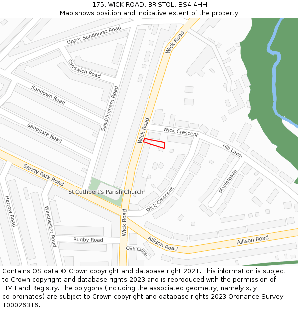 175, WICK ROAD, BRISTOL, BS4 4HH: Location map and indicative extent of plot