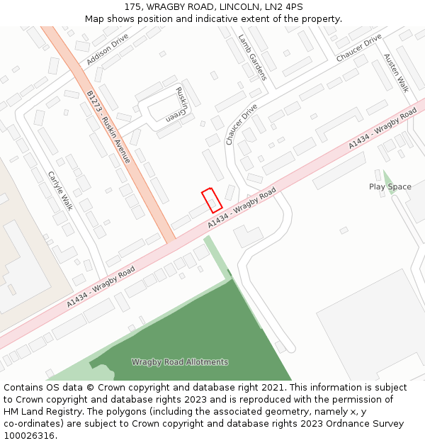 175, WRAGBY ROAD, LINCOLN, LN2 4PS: Location map and indicative extent of plot