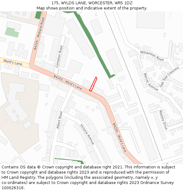 175, WYLDS LANE, WORCESTER, WR5 1DZ: Location map and indicative extent of plot