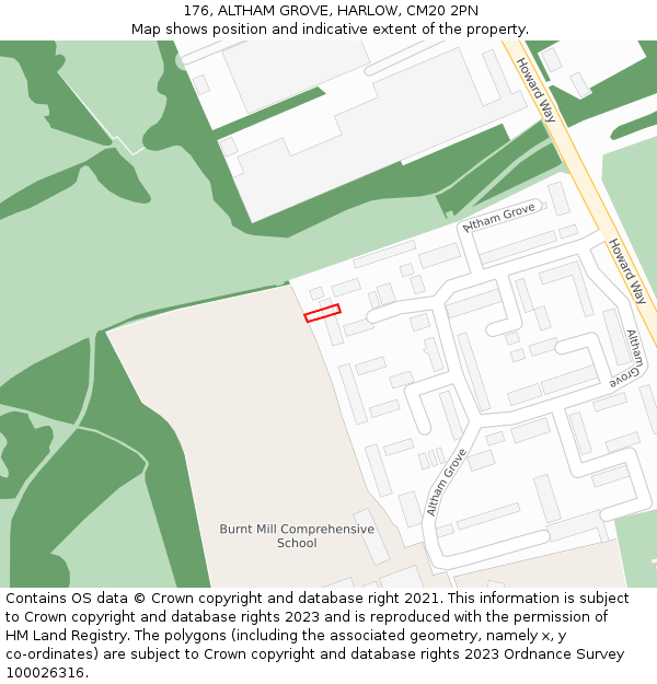 176, ALTHAM GROVE, HARLOW, CM20 2PN: Location map and indicative extent of plot