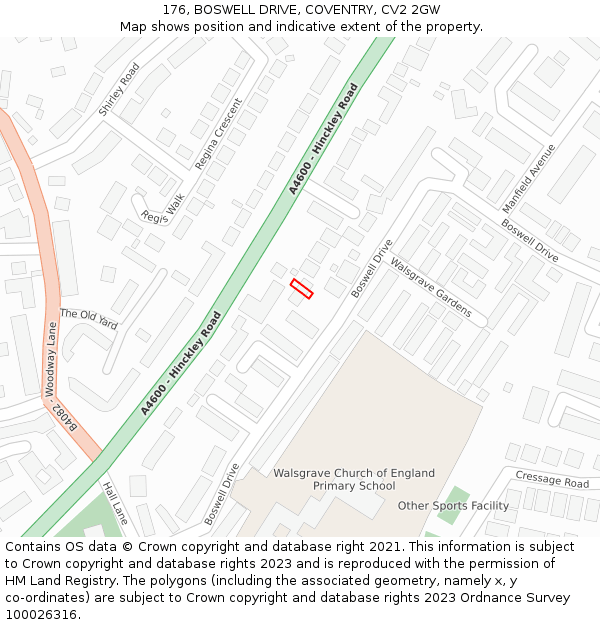 176, BOSWELL DRIVE, COVENTRY, CV2 2GW: Location map and indicative extent of plot