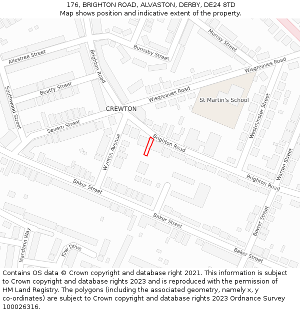176, BRIGHTON ROAD, ALVASTON, DERBY, DE24 8TD: Location map and indicative extent of plot