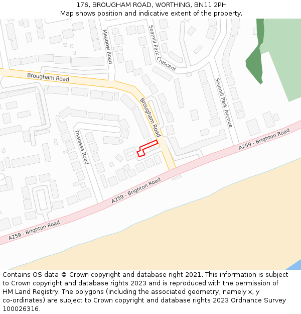 176, BROUGHAM ROAD, WORTHING, BN11 2PH: Location map and indicative extent of plot