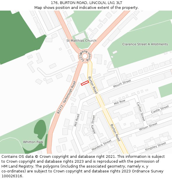176, BURTON ROAD, LINCOLN, LN1 3LT: Location map and indicative extent of plot