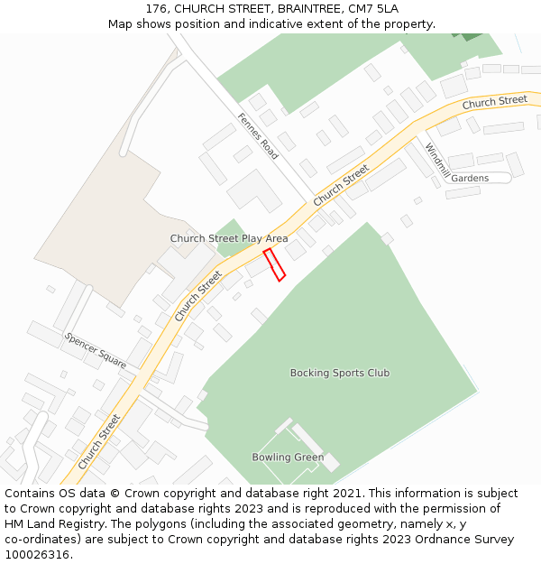 176, CHURCH STREET, BRAINTREE, CM7 5LA: Location map and indicative extent of plot