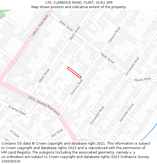 176, CLARENCE ROAD, FLEET, GU51 3XR: Location map and indicative extent of plot