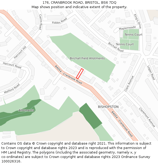 176, CRANBROOK ROAD, BRISTOL, BS6 7DQ: Location map and indicative extent of plot