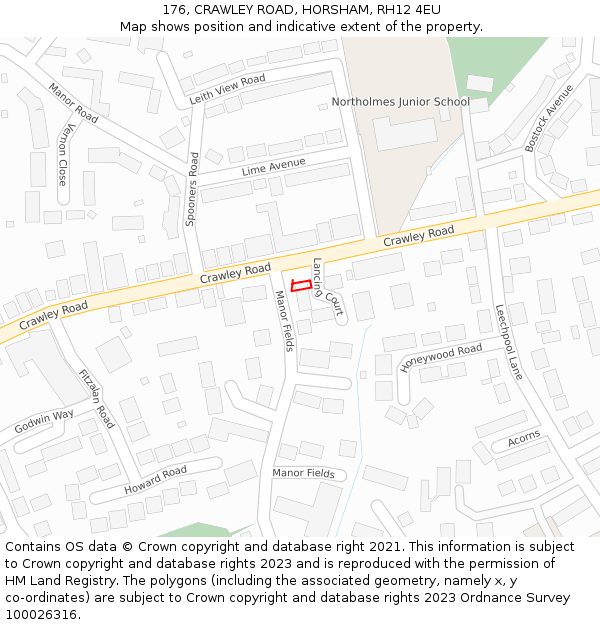 176, CRAWLEY ROAD, HORSHAM, RH12 4EU: Location map and indicative extent of plot