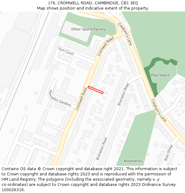 176, CROMWELL ROAD, CAMBRIDGE, CB1 3EQ: Location map and indicative extent of plot