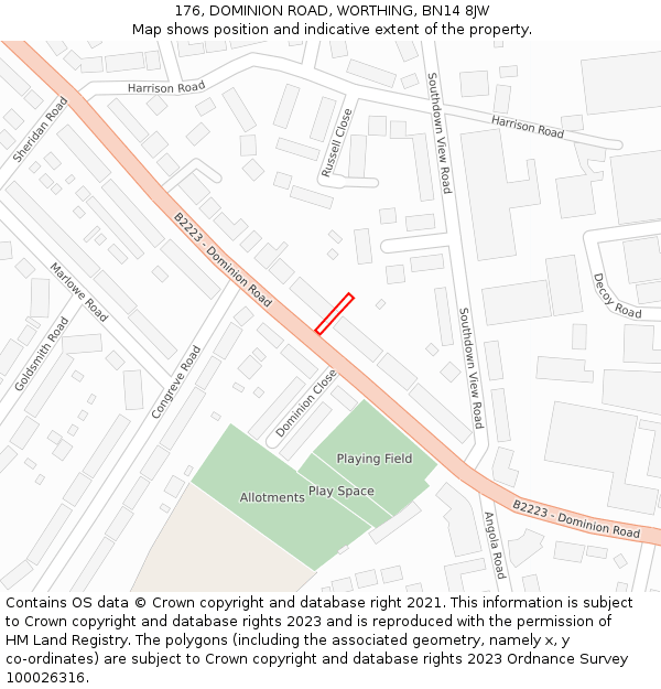 176, DOMINION ROAD, WORTHING, BN14 8JW: Location map and indicative extent of plot