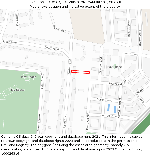 176, FOSTER ROAD, TRUMPINGTON, CAMBRIDGE, CB2 9JP: Location map and indicative extent of plot