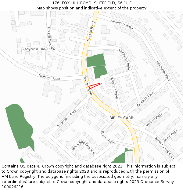 176, FOX HILL ROAD, SHEFFIELD, S6 1HE: Location map and indicative extent of plot