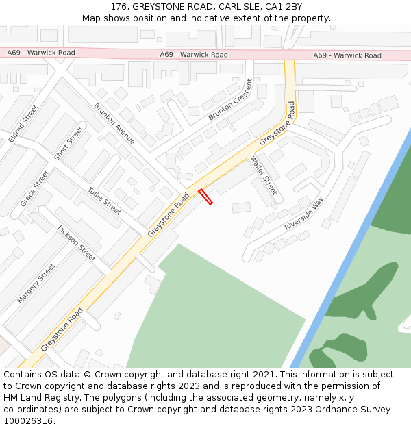 176, GREYSTONE ROAD, CARLISLE, CA1 2BY: Location map and indicative extent of plot