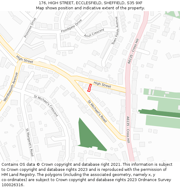 176, HIGH STREET, ECCLESFIELD, SHEFFIELD, S35 9XF: Location map and indicative extent of plot