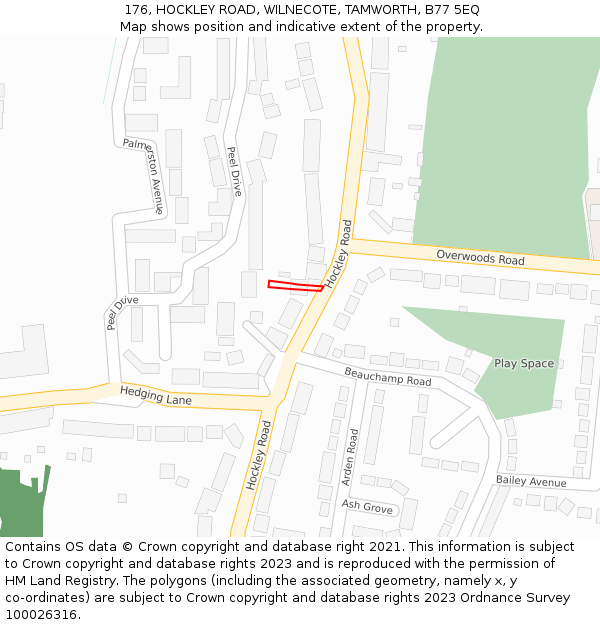 176, HOCKLEY ROAD, WILNECOTE, TAMWORTH, B77 5EQ: Location map and indicative extent of plot