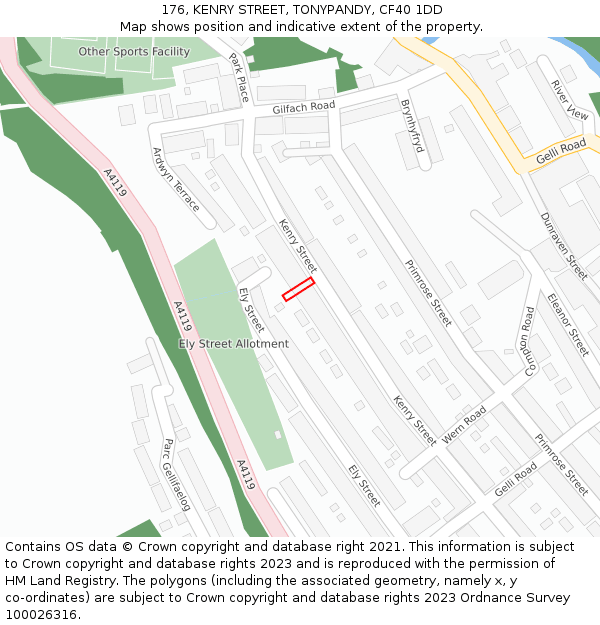 176, KENRY STREET, TONYPANDY, CF40 1DD: Location map and indicative extent of plot