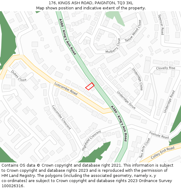 176, KINGS ASH ROAD, PAIGNTON, TQ3 3XL: Location map and indicative extent of plot