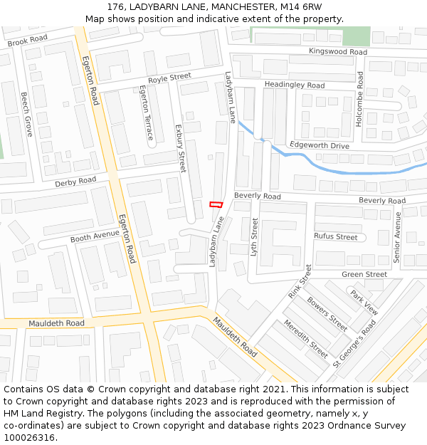 176, LADYBARN LANE, MANCHESTER, M14 6RW: Location map and indicative extent of plot
