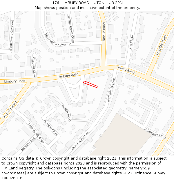 176, LIMBURY ROAD, LUTON, LU3 2PN: Location map and indicative extent of plot