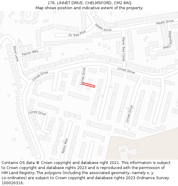 176, LINNET DRIVE, CHELMSFORD, CM2 8AQ: Location map and indicative extent of plot