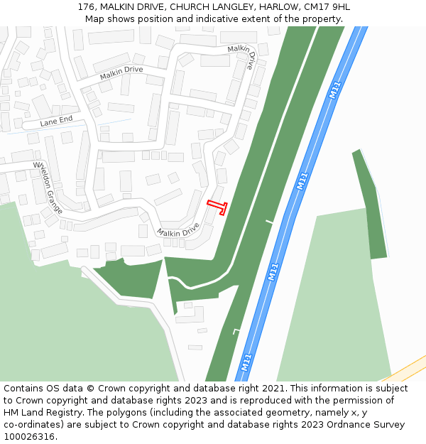 176, MALKIN DRIVE, CHURCH LANGLEY, HARLOW, CM17 9HL: Location map and indicative extent of plot