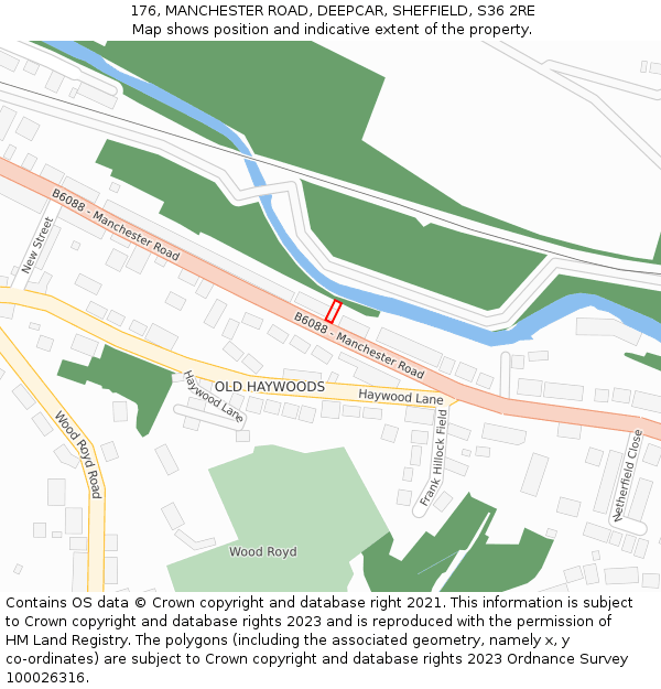 176, MANCHESTER ROAD, DEEPCAR, SHEFFIELD, S36 2RE: Location map and indicative extent of plot