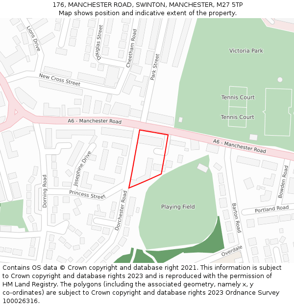 176, MANCHESTER ROAD, SWINTON, MANCHESTER, M27 5TP: Location map and indicative extent of plot