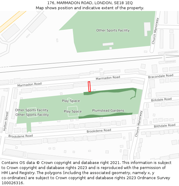 176, MARMADON ROAD, LONDON, SE18 1EQ: Location map and indicative extent of plot