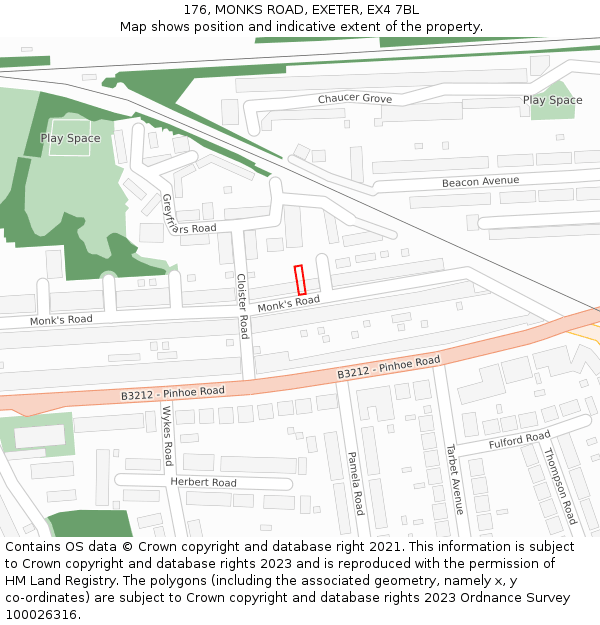 176, MONKS ROAD, EXETER, EX4 7BL: Location map and indicative extent of plot