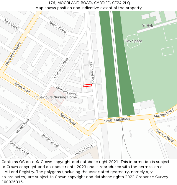 176, MOORLAND ROAD, CARDIFF, CF24 2LQ: Location map and indicative extent of plot