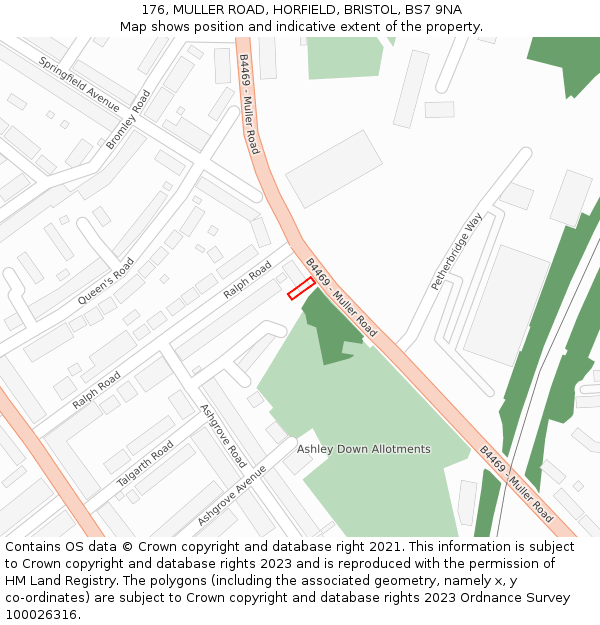 176, MULLER ROAD, HORFIELD, BRISTOL, BS7 9NA: Location map and indicative extent of plot
