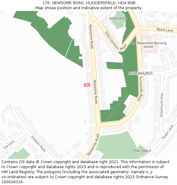 176, NEWSOME ROAD, HUDDERSFIELD, HD4 6NB: Location map and indicative extent of plot