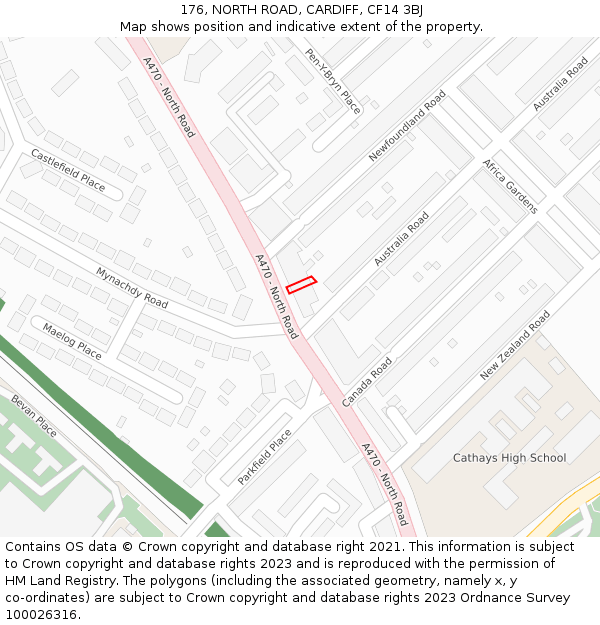 176, NORTH ROAD, CARDIFF, CF14 3BJ: Location map and indicative extent of plot