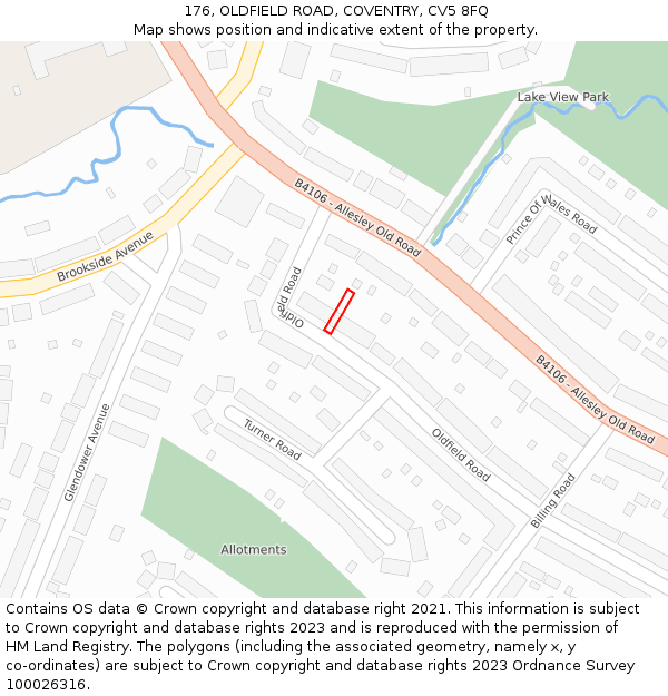 176, OLDFIELD ROAD, COVENTRY, CV5 8FQ: Location map and indicative extent of plot