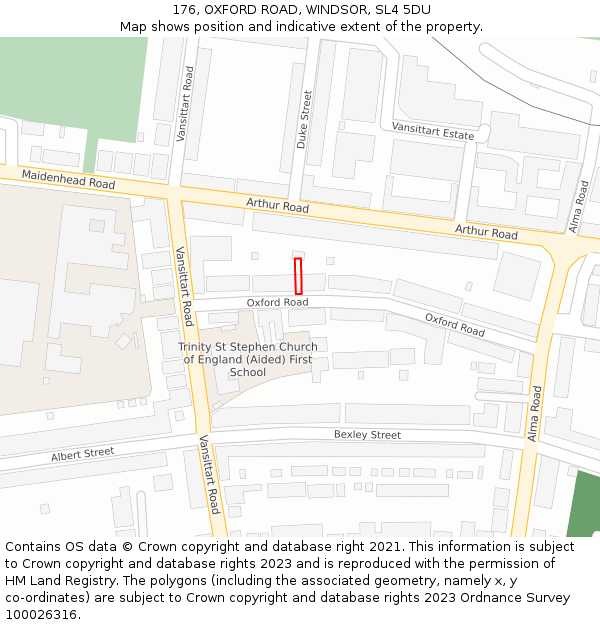 176, OXFORD ROAD, WINDSOR, SL4 5DU: Location map and indicative extent of plot