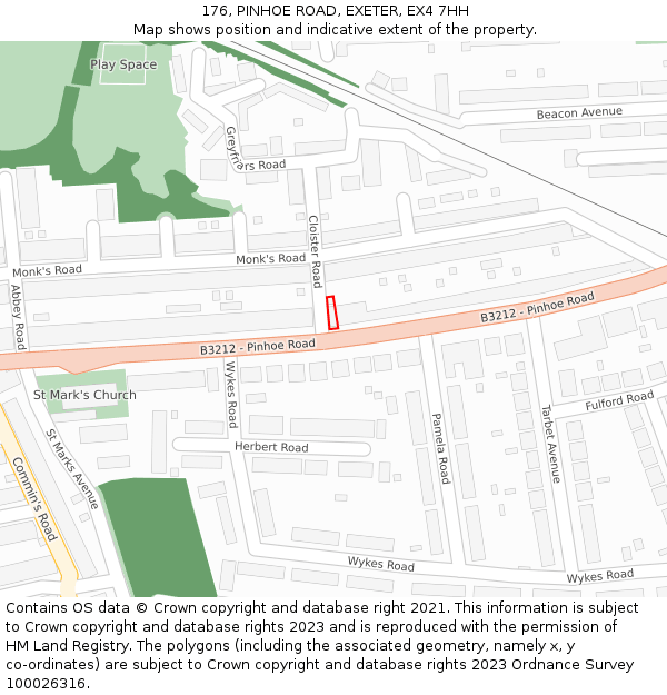 176, PINHOE ROAD, EXETER, EX4 7HH: Location map and indicative extent of plot