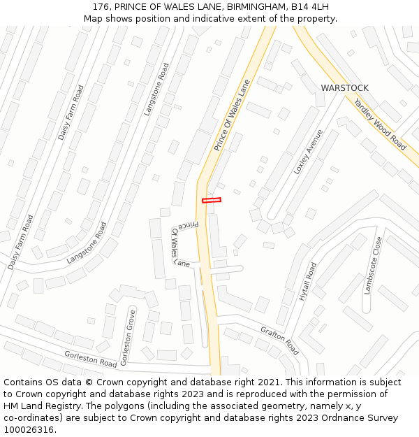 176, PRINCE OF WALES LANE, BIRMINGHAM, B14 4LH: Location map and indicative extent of plot