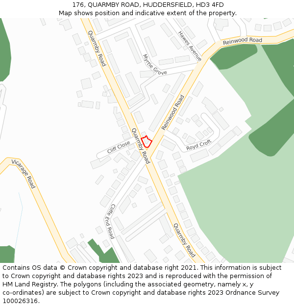 176, QUARMBY ROAD, HUDDERSFIELD, HD3 4FD: Location map and indicative extent of plot