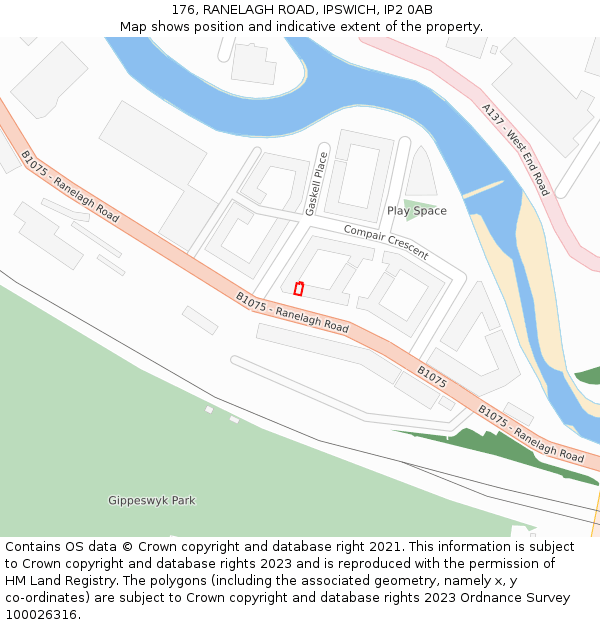 176, RANELAGH ROAD, IPSWICH, IP2 0AB: Location map and indicative extent of plot