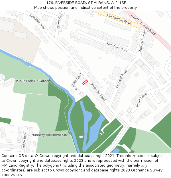 176, RIVERSIDE ROAD, ST ALBANS, AL1 1SF: Location map and indicative extent of plot