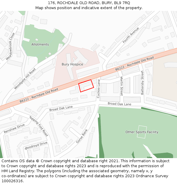 176, ROCHDALE OLD ROAD, BURY, BL9 7RQ: Location map and indicative extent of plot