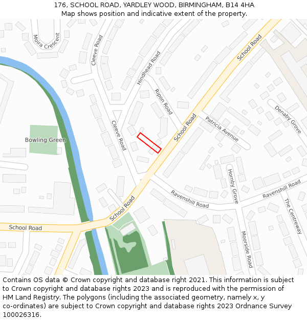 176, SCHOOL ROAD, YARDLEY WOOD, BIRMINGHAM, B14 4HA: Location map and indicative extent of plot