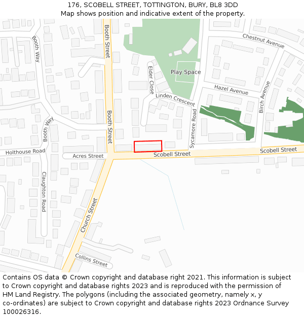 176, SCOBELL STREET, TOTTINGTON, BURY, BL8 3DD: Location map and indicative extent of plot