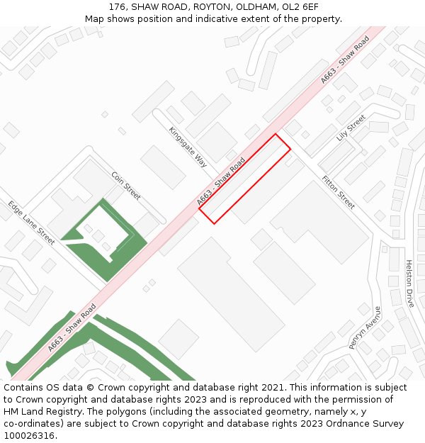 176, SHAW ROAD, ROYTON, OLDHAM, OL2 6EF: Location map and indicative extent of plot