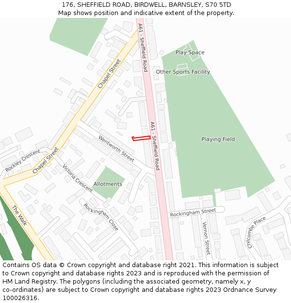 176, SHEFFIELD ROAD, BIRDWELL, BARNSLEY, S70 5TD: Location map and indicative extent of plot