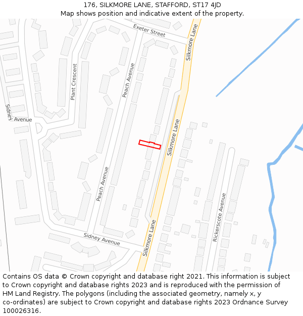 176, SILKMORE LANE, STAFFORD, ST17 4JD: Location map and indicative extent of plot